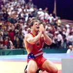 image for Kurt Angle, Atlanta Olympics winning gold with a broken neck.