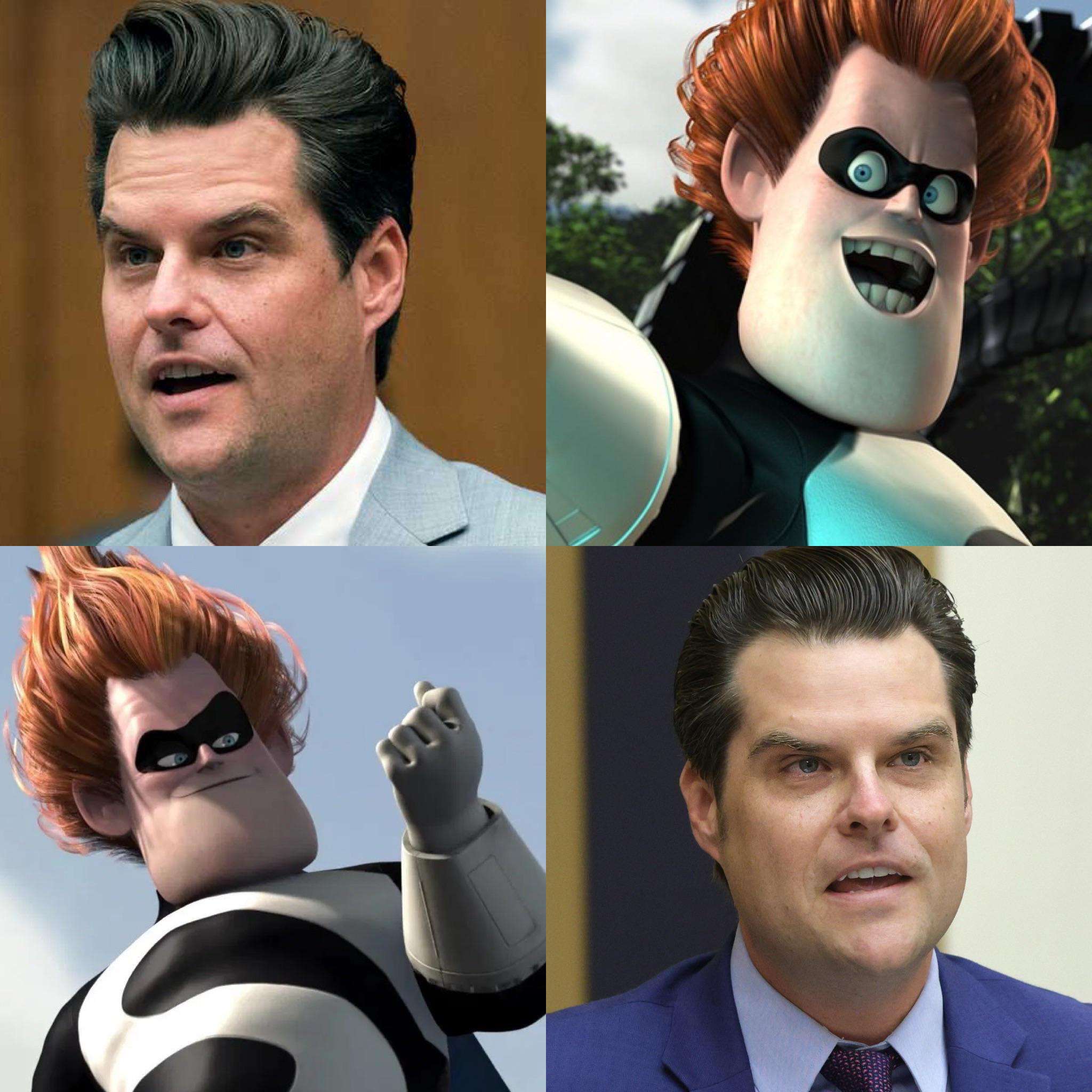 image showing I finally figured out who Matt Gaetz has always reminded me of… Syndrome from the Incredibles!