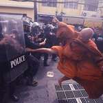 image for Thailand monk kicking police during a protest. November 2022