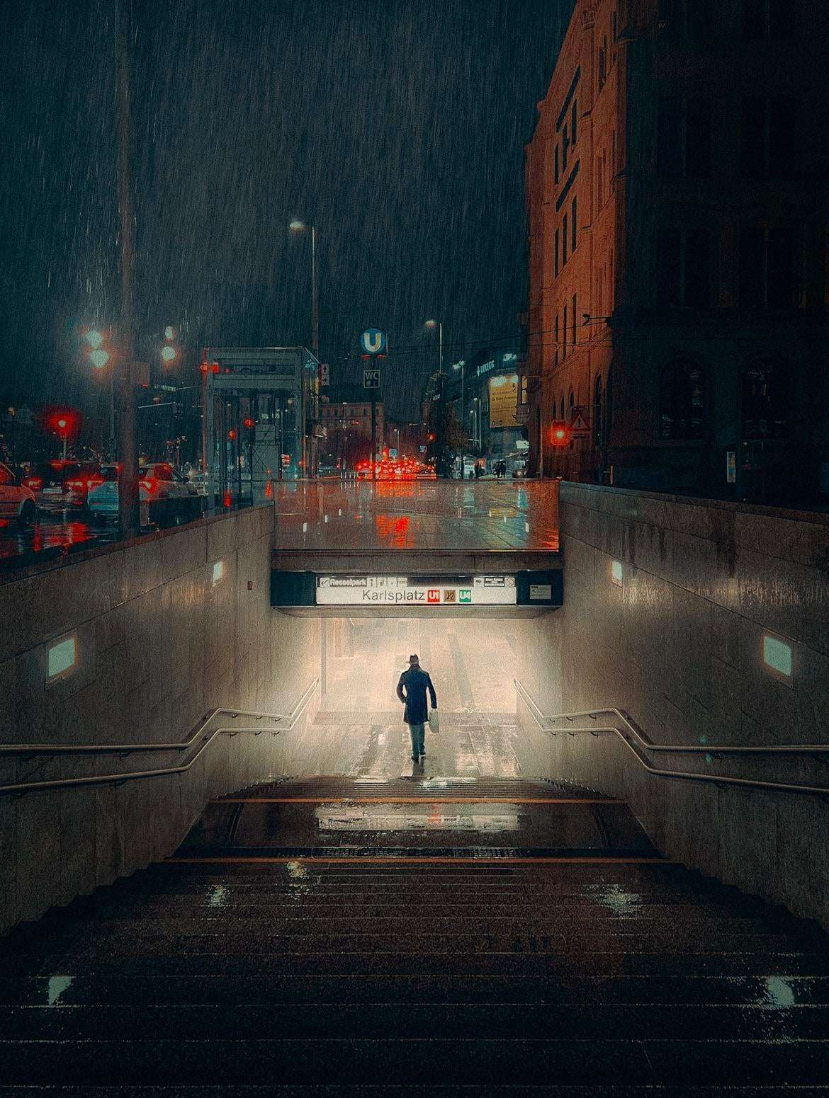 image showing ITAP of a man entering a subway station in Vienna
