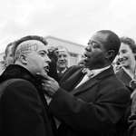 image for Louis Armstrong drew a trumpet on the side of the head of a French punk, circa 1961.