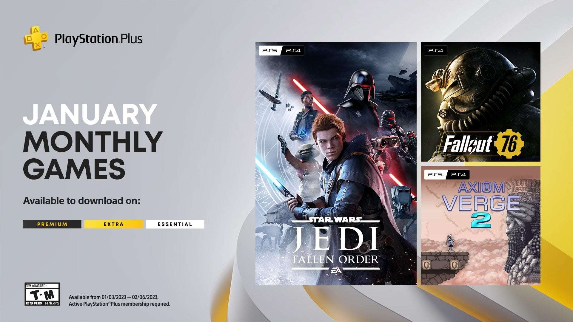 image for PlayStation Plus Monthly Games for January: Star Wars Jedi: Fallen Order, Fallout 76, Axiom Verge 2