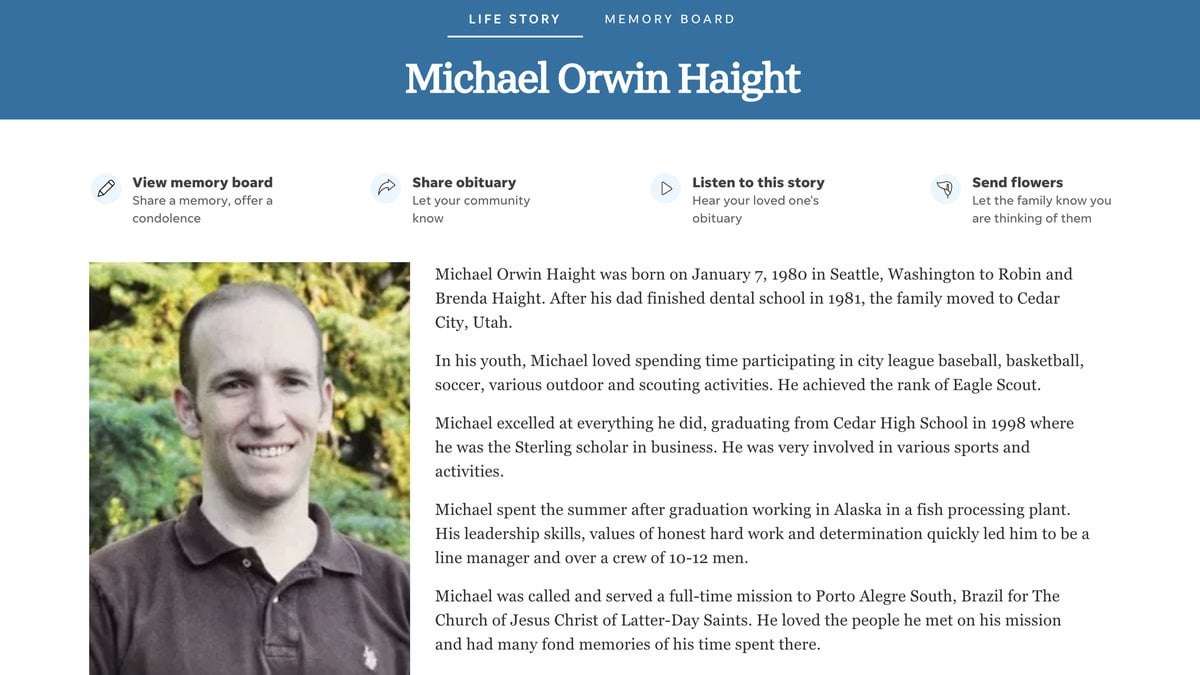 image for Michael Haight Obituary in Spectrum Pulled Over Murder-Suicide