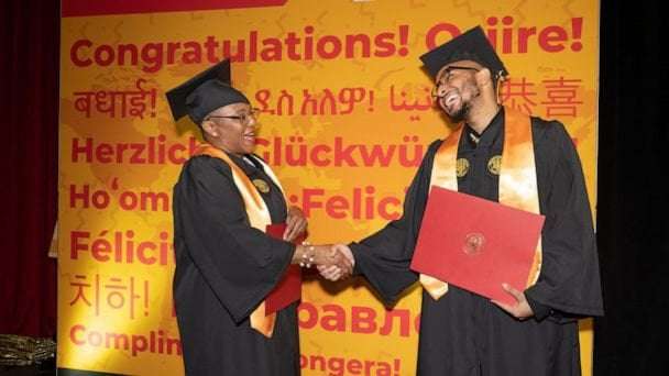 image for Mom and son graduate college together, fulfilling 18-year promise