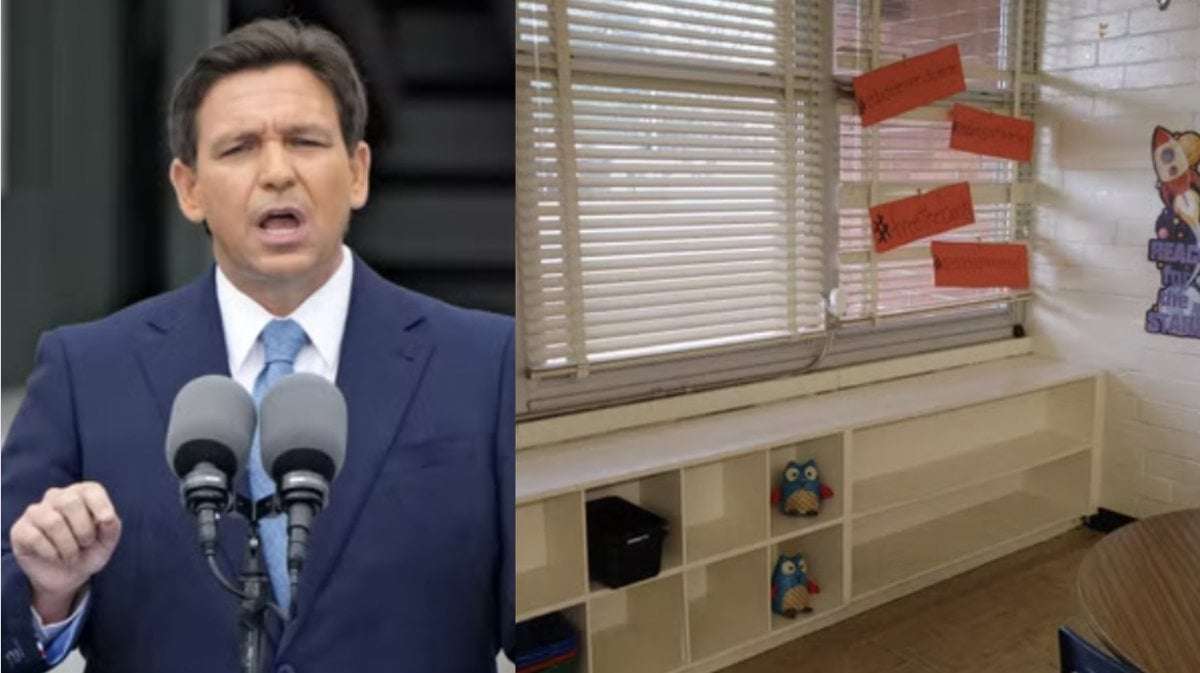 image for Florida teacher fired over viral video of empty library shelves after DeSantis branded it a ‘fake narrative’