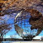 image for ITAP of a puddle reflection; the Unisphere in Queens NY.