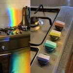 image for the sun shining through the fish tank aligned perfectly with the stove knobs