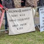 image for At a Drag Queen Story Time today, a sign the Nazi group put up in protest. Stay in school, folks!