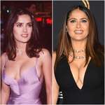 image for Two pictures of Salma Hayek 25 years apart. Left is from 1996 and right from 2021