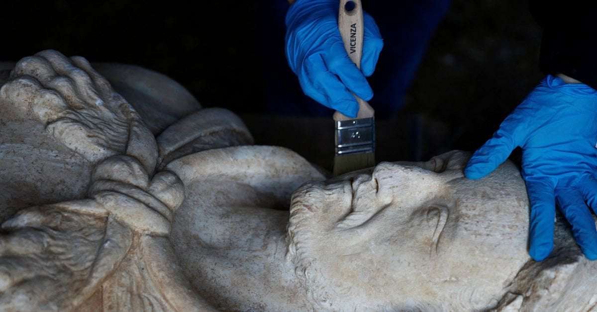 image for Roman sewer works reveal statue of emperor posing as Hercules
