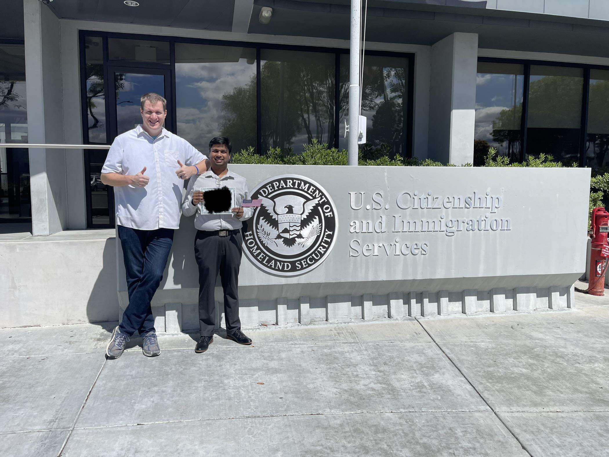 image showing My friend just got his citizenship after 14 years here! (and no he’s not tiny, I am 7’1”)