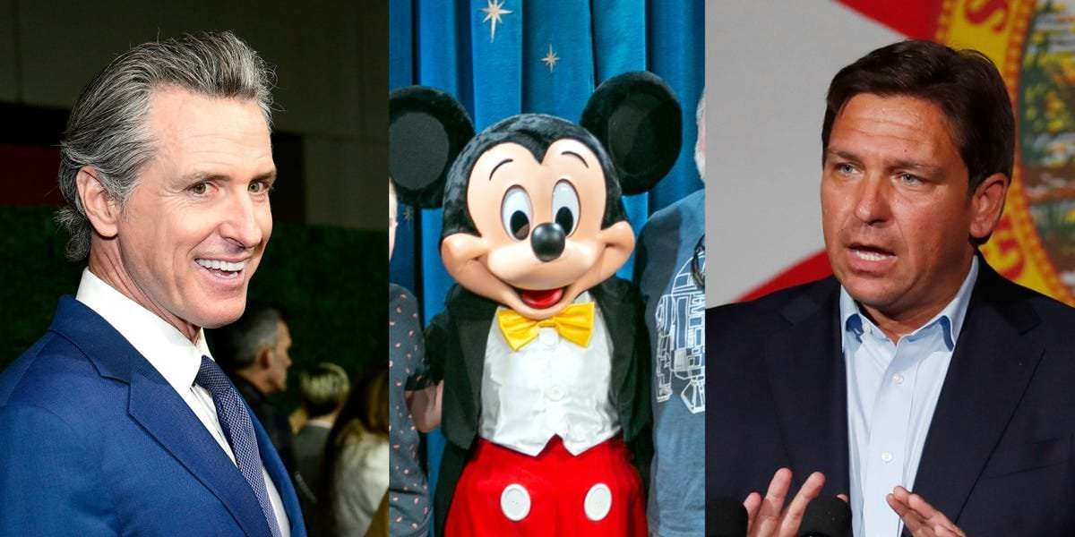 image for Gavin Newsom heckles Ron DeSantis over latest Disney power struggle, on the Florida governor's home turf