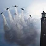 image for ITAP of the Blue Angels and a lighthouse