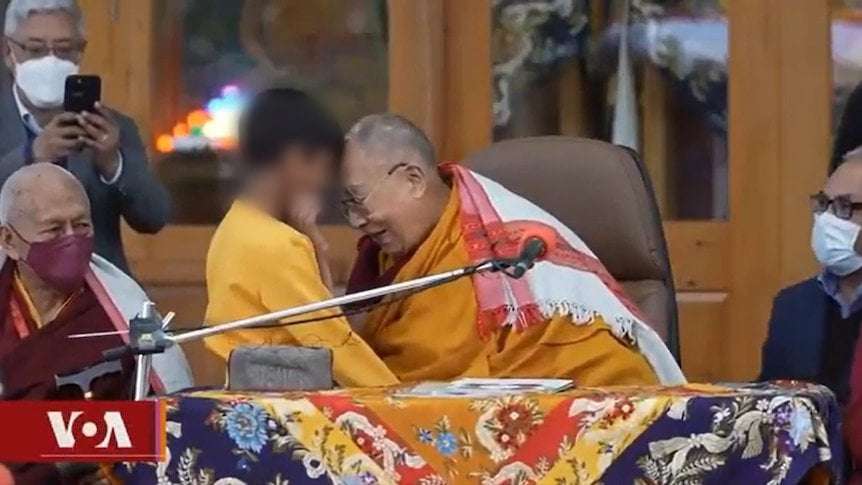 image for Dalai Lama apologises after video circulates online of Tibetan spiritual leader kissing a young boy and asking him to 'suck my tongue'