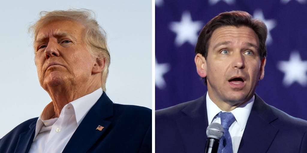 image for Trump's camp is trying to force Ron DeSantis to resign and formally declare a 2024 run, accusing the governor of 'taxpayer-funded globetrotting'