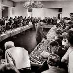 image for In 1964, Bobby Fischer, aged 21 playing chess against 50 opponents simultaneously, he won 47, drew 2