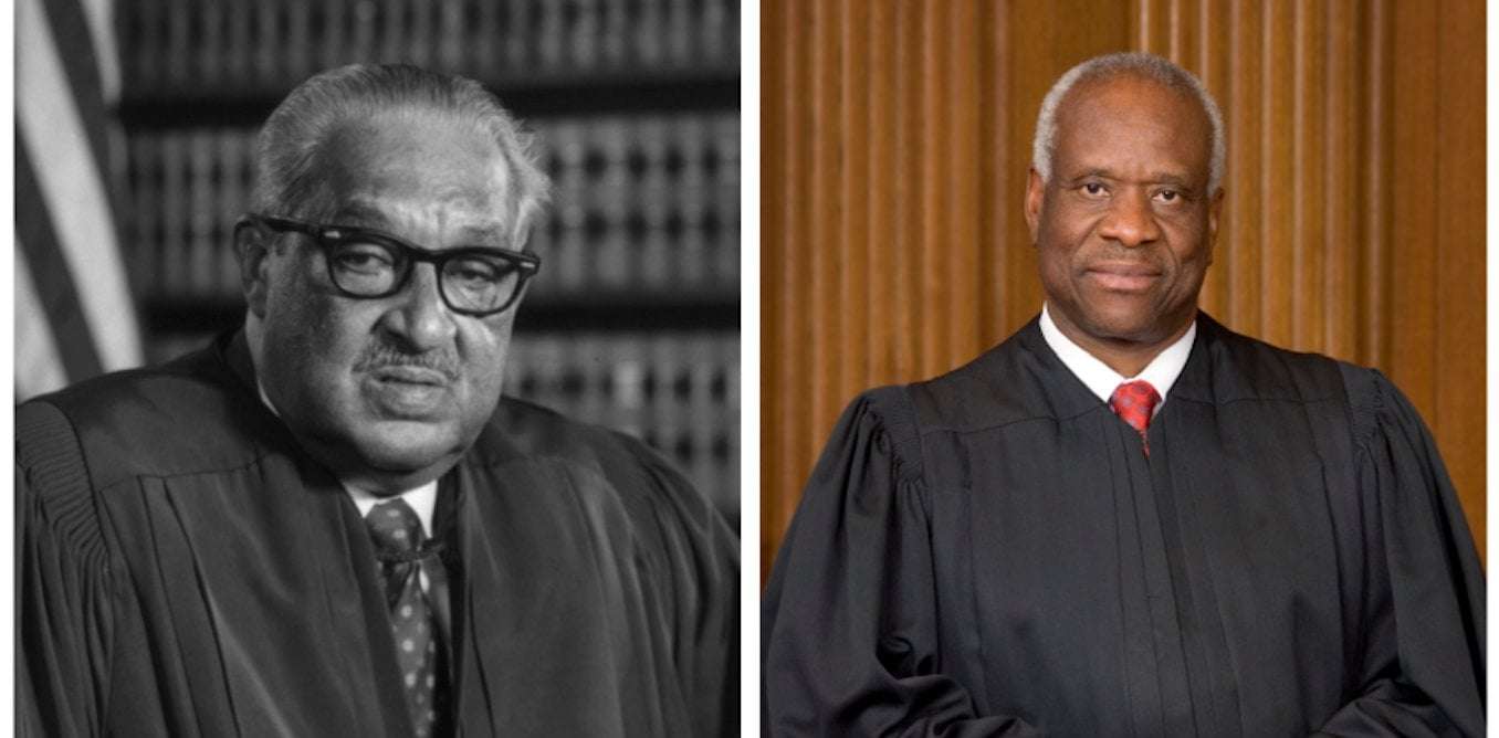image for Supreme Court Justice Clarence Thomas moves to reverse the legacy of his predecessor, Thurgood Marshall