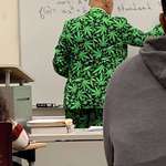 image for A math professor wearing a coat with an interesting leaf pattern on it