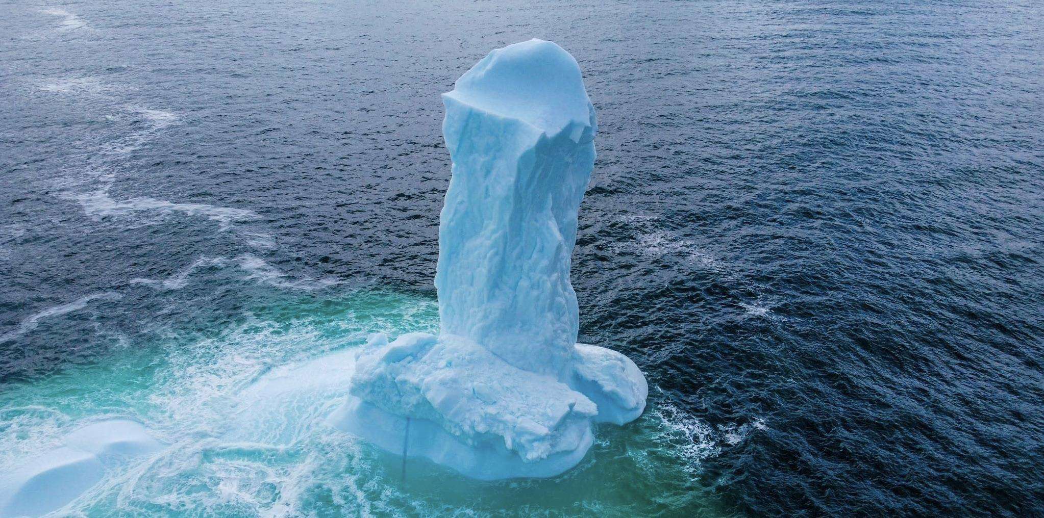 image showing A local drone user took this photo of an iceberg in our harbour today.