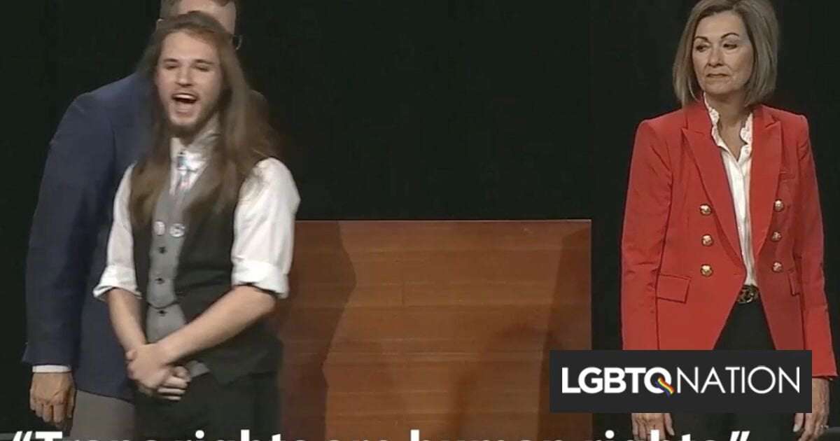 image for Student yells “Trans rights are human rights” in front of Iowa’s anti-trans governor