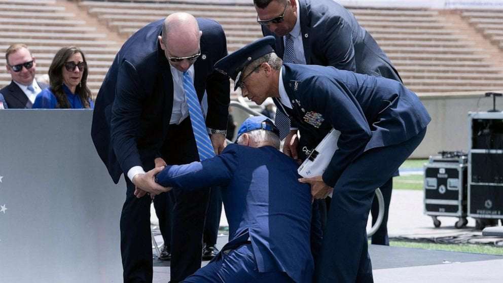 image for Biden falls at US Air Force Academy graduation ceremony: 'I got sandbagged!'