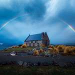 image for ITAP of the Tekapo Church with a Rainbow