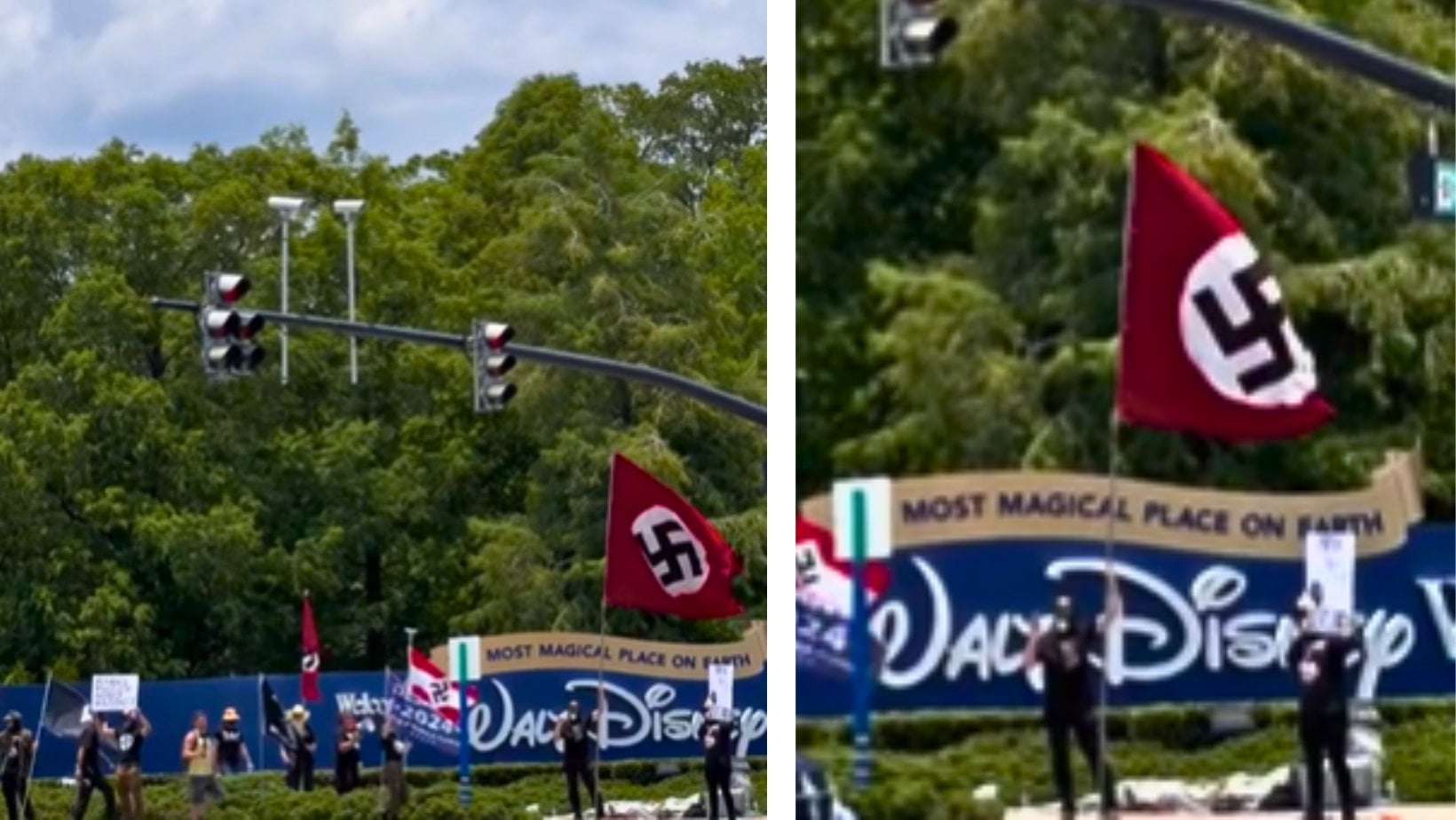 image for Protesters Holding Nazi Flags, Shouting ‘White Power’ Line Disney World Entrance