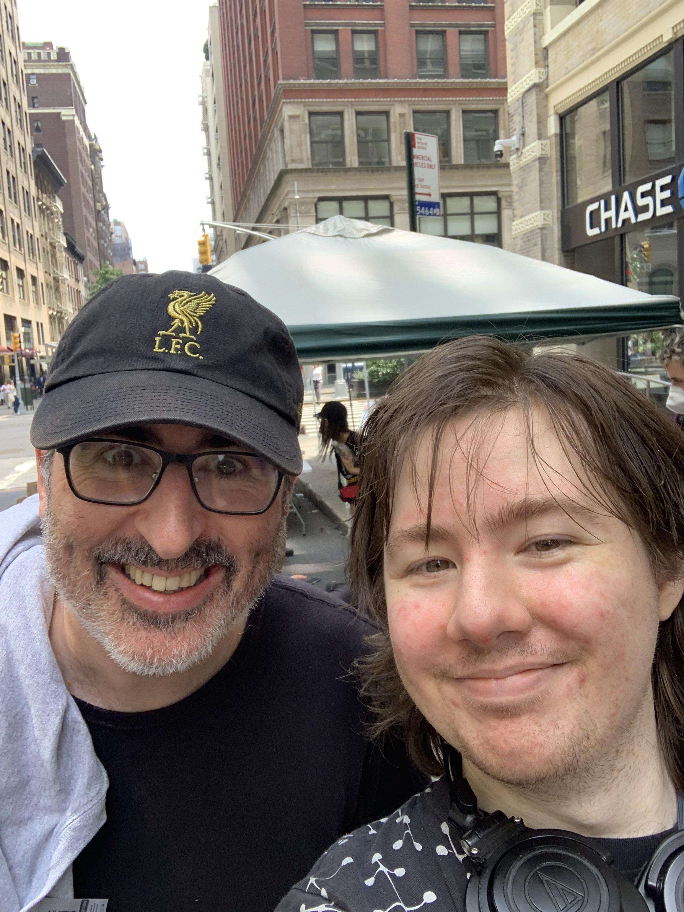 image showing Met John Oliver at the WGA strike rally yesterday outside WBD HQ! Genuinely swell guy!