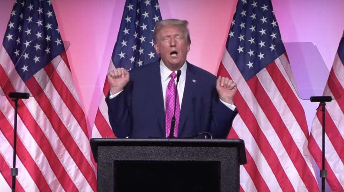 image for Trump mocked for bursting into bizarre moaning sounds at Michigan GOP dinner