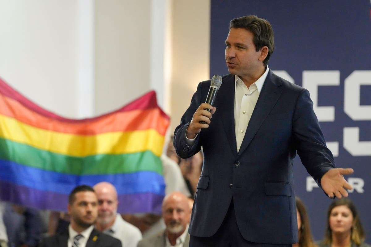 image for Ron DeSantis event interrupted by protester with Pride flag