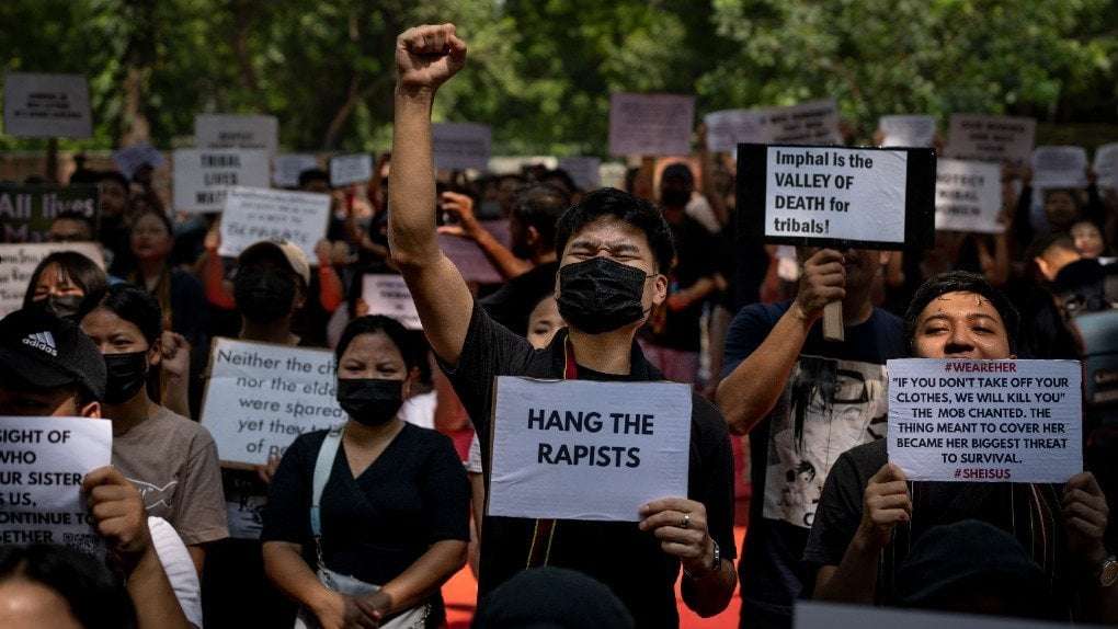 image for Thousands protest mob assault of women who were paraded naked in remote Indian border state
