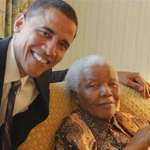 image for one of the last photos of Nelson Mandela, in this image with Barack Obama