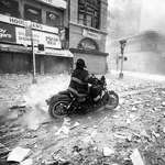 image for NY Fireman Tim Duffy rides into the city on his motorcycle on 9-11