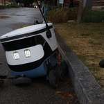 image for A food delivery robot after being hit by a truck