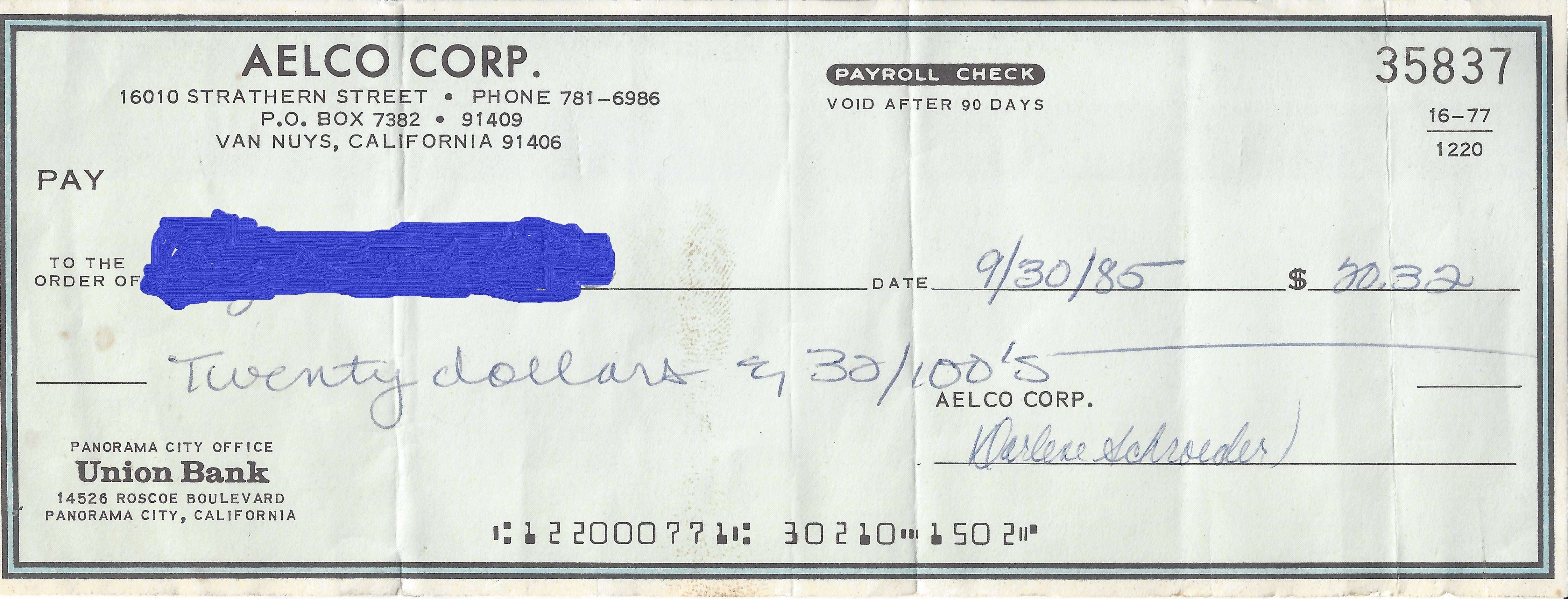 image showing Never cashed it, my first pay check in US 09/30/1984, 38 years ago