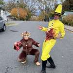 image for Curious George is all grown up now! My fiancée & I this year for Halloween.
