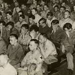 image for German soldiers reacting to footage of concentration camps, 1945.