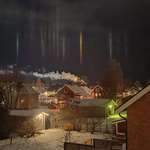image for Light pillars from my bedroom window. First time I see them not touch down!