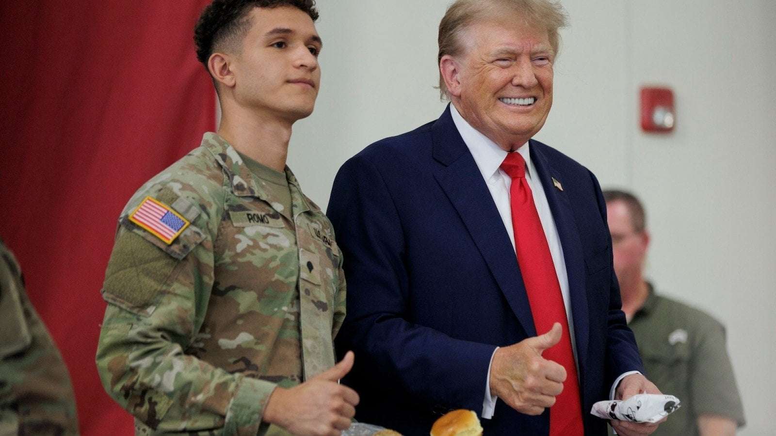 image for Trump Serves Food to Soldiers and Police, Complains There’s None Left for Him