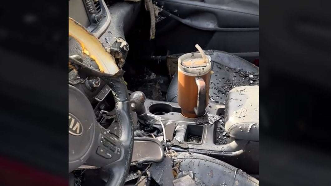 image for Stanley mug survives a car fire, so Stanley replaces both mug and car