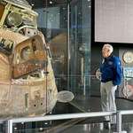image for Charlie Duke looking at the capsule that took him to the Moon 50 years ago on the Apollo 16 mission.