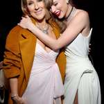 image for Celine Dion and Taylor Swift backstage at the 2024 Grammys after Taylor wins Best Album of the Year.