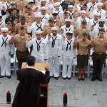 image for US Service Members representing 32 countries are sworn in as American Citizens, USS Midway 2009