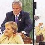 image for George Bush giving an unsolicited massage to Angela Merkel