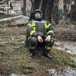 image for An exhausted Ukrainian emergency services responder during the attack on Odesa, today