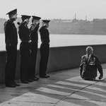 image for Picture of Soviet Veteran Anatoly Golimbievsky Honored by Young Sailors on Victory Day, 1989