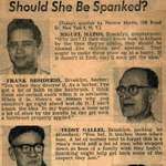 image for "If a woman needs it, should she be spanked" News clipping from the New York Daily Mirror, 1950s.