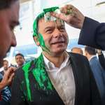 image for Luis Montenegro, Portugal's new center right PM, after a climate activist threw green paint at him