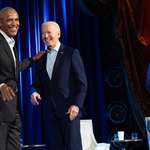 image for Biden, Barack, & Bill arrive on stage for a fundraiser tonight at Radio City Music Hall in, New York