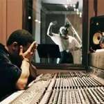 image for Eminem and Dr Dre in the studio.